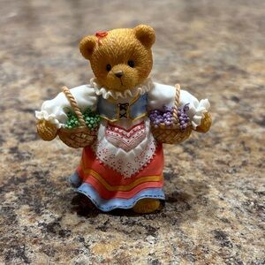 Cherished Teddies Bear with Baskets - Brown, White, Red, Blue